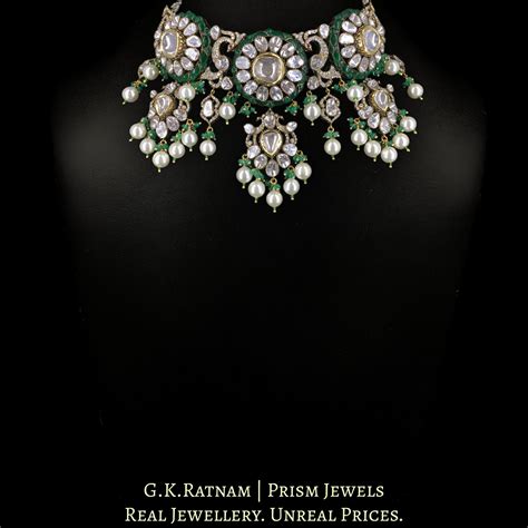 14k Gold and Diamond Polki Open Setting victorian-finish Choker Neckla ...