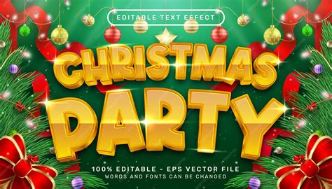 Christmas party 3d text effect and editable text effect with christmas background | Premium Vector