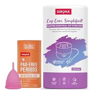 Sirona Reusable Menstrual Cup for Women (Medium) with Electric Steam ...
