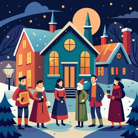 A poster of a family in front of a house with a christmas tree in the ...