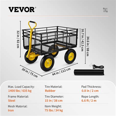 Buy VEVOR Steel Garden Cart, Heavy Duty 1400 lbs Capacity, with ...