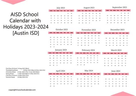 AISD School Holiday Calendar - US School Calendar