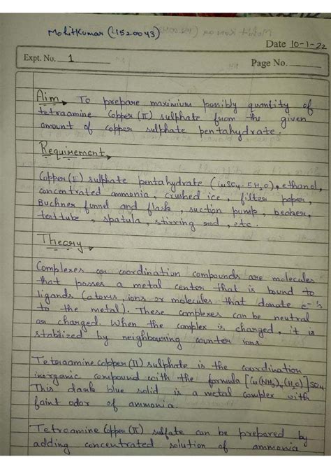 Practical 1: Preparation of Tetraamine Copper (II) Sulfate (1520043 ...