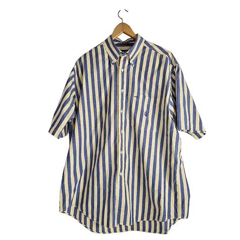 NAUTICA Men Vtg Short Sleeve Shirt Striped Blue... - Depop