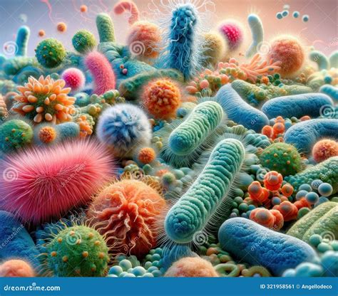 Detailed And Realistic Illustration Of Various Microorganisms, Including Bacteria, Viruses, And ...