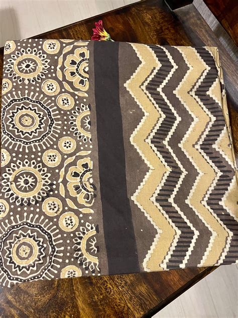 Brown & Mustard hand printed cotton ajrakh kurta material – syutikargha