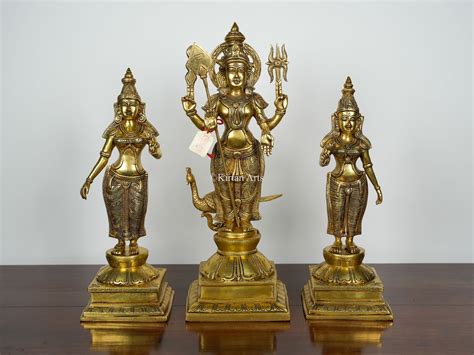 Brass Lord Murugan with Valli and Deviyani | Set of 3 | 23" – Kirtan Arts