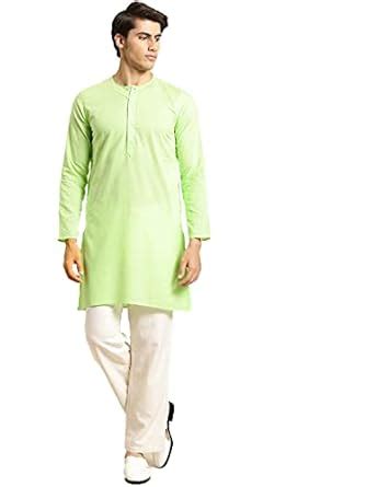 Rajubhai Hargovindas Men's Green Fine Cotton Long Kurta | Round Neck ...