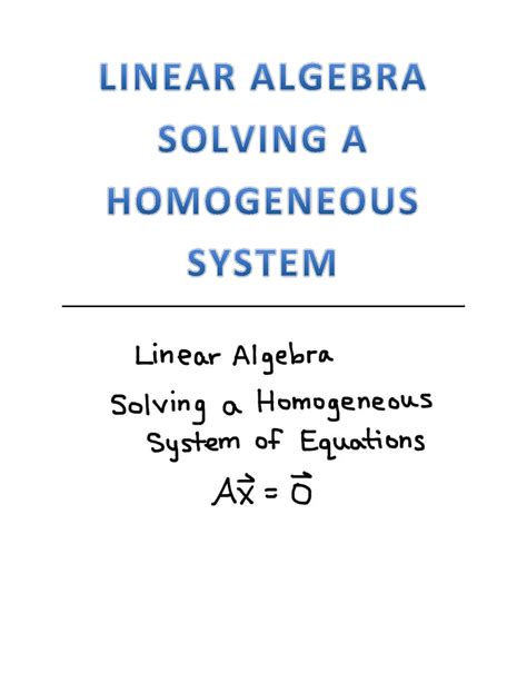 Image result for Solve Homogeneous System Linear Algebra