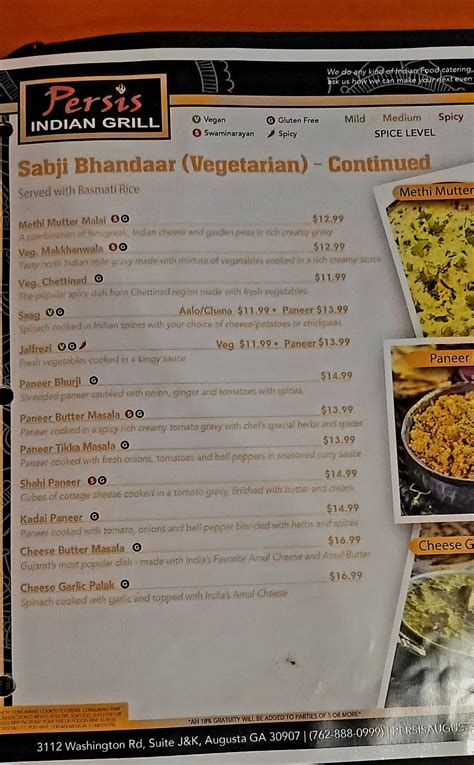 Menu at Persis Indian Grill & Bar, Augusta
