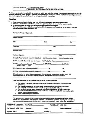 Fillable Online nomealaska Facility bFee Waiverb Form - Nome ...