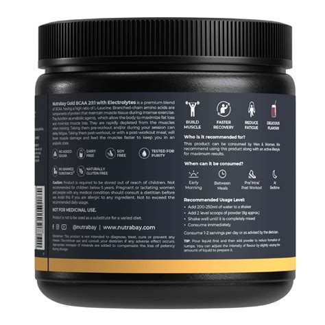 Buy NUTRABAY GOLD BCAA 2:1:1 WITH ELECTROLYTES|5G BCAA, PRE/POST ...