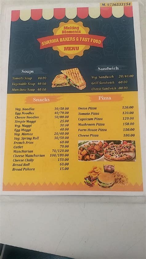 Menu at Melting Moments, Sharma Fast Food and Bakery, Nahan