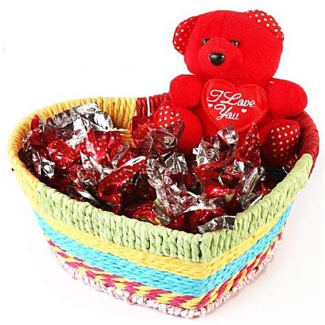 Buy Ghasitaram Gifts Heart Basket With Teddy & Chocolates Online at ...