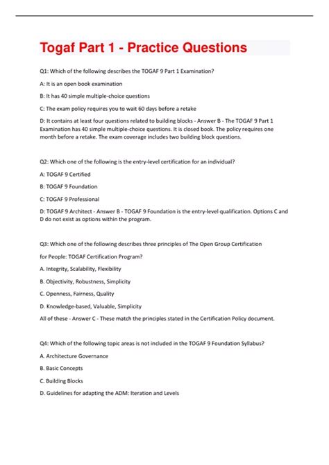 Image result for TOGAF Practice Questions