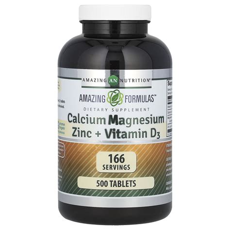 Amazing Formulas Calcium Magnesium Zinc Supplement, Vitamin D3, Bone Muscle Nerve Health, 500 ...
