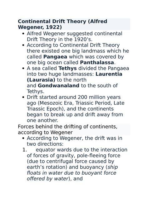 Continental Drift Theory - According to Continental Drift Theory there ...