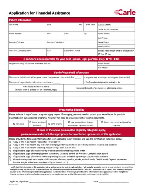 2014 Form Carle Application for Financial Assistance - Fill Out, Sign ...