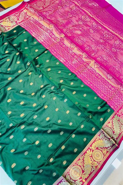 Ravishing Dark Green Soft Banarasi Silk Saree With Prominent Blouse ...