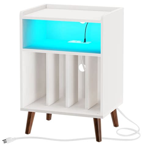 Rolanstar Record Player Stand With Led Lights Nightstand With Storage ...