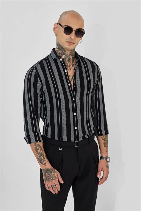 Buy Men's Black Stripes Slim Fit Shirt Online | Snitch – SNITCH