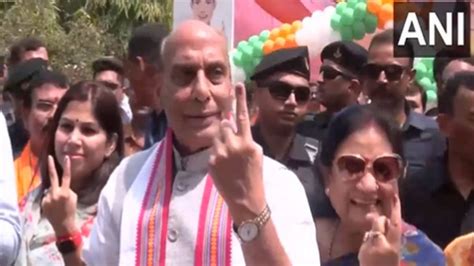 Defence Minister Rajnath Singh and his wife cast their vote in Lucknow ...