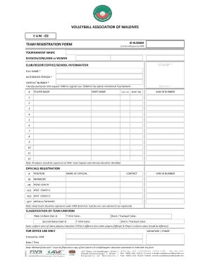 Team Registration Form Volleyball Association Of Maldives ... - Gazette ...