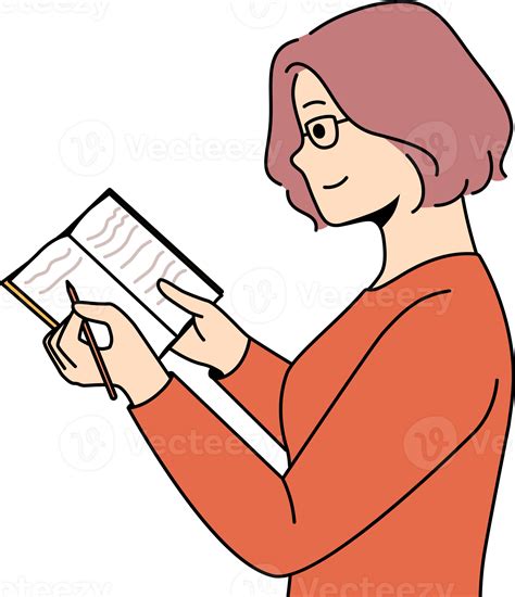 Smiling young woman take notes in notebook 21476360 PNG