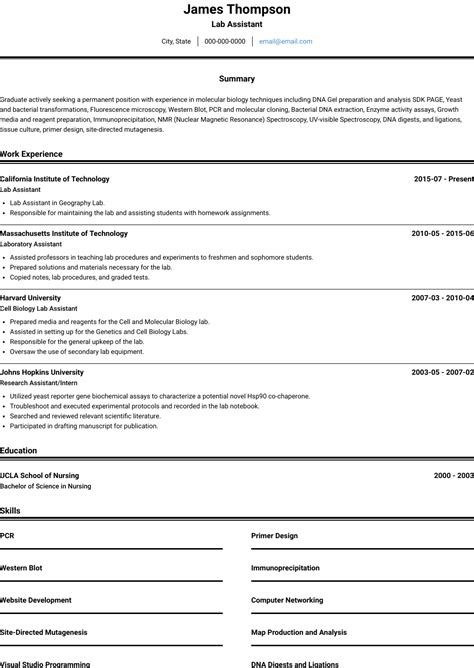 Image result for Lab Assistant Resume