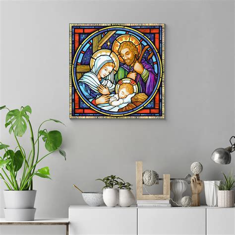 Frameless Beautiful Wall Painting for Home: Holy Family Stained Design ...