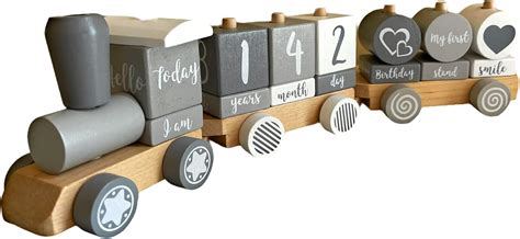 Baby Monthly Milestone Blocks - Wooden Train - 3 | Ubuy India