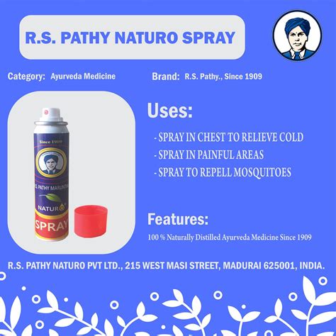 R. S. Pathy Marunthu Naturo Spray 100 ml (Refill Pack for Dispenser ...