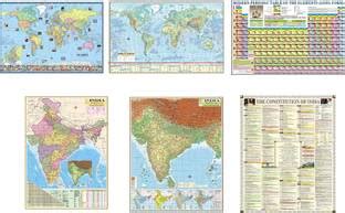 Pack of 6 Maps India Political Map + India Physical Map, World ...