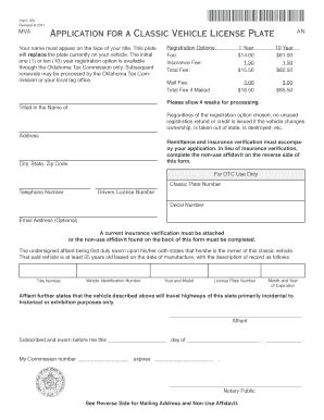 Oklahoma Classic Vehicle License Plate Application - Blank Fillable ...