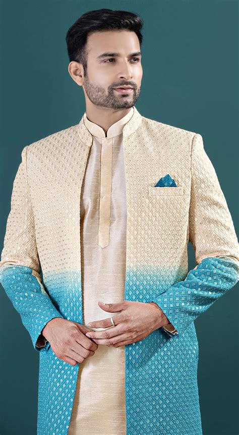 Roykals Regal Shaded Gold & Firozi Indo Western Set for Men - RT13391 ...