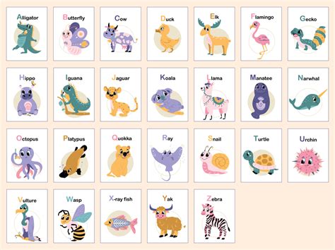 Childish animal alphabet from A to Z. Educational material for kids ...
