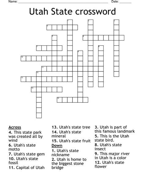 Utah State crossword - WordMint