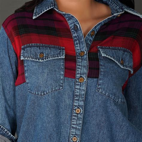 Checkered Yoke Denim Shirt with Roll-Up Sleeves – trumee.in