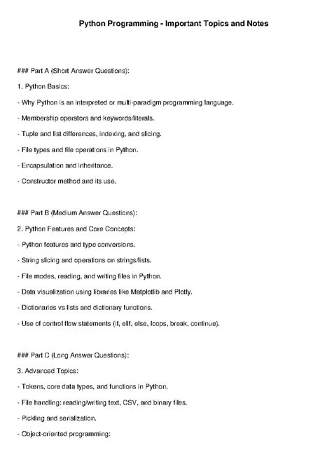Python Important Topics Overview - Key Concepts & Notes - Studocu