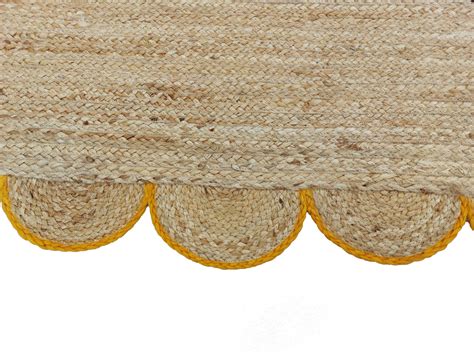 Natural Jute Scallop Rug with Yellow Trim – Dhurrie World