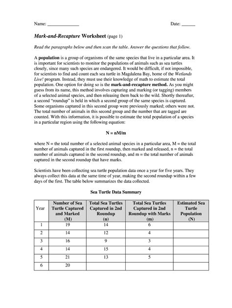 Mark-and-Recapture Worksheet Form - Fill Online, Printable, Fillable ...