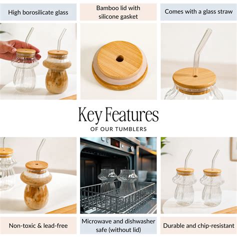 Mushroom Borosilicate Glass Tumbler Set Of 2 With Straw 500ml Online ...