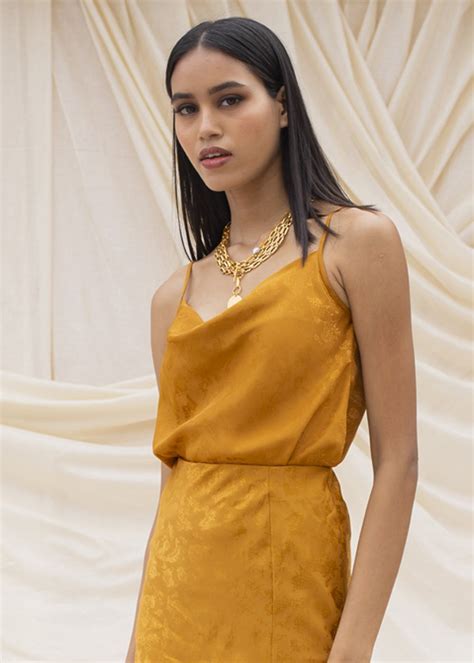 Get Cowl Neck Detail Mustard Strappy Top at ₹ 1199 | LBB Shop