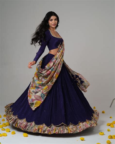 Dark Blue Natural Crape Silk Lehenga – myRiti