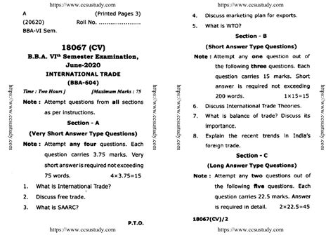 Bba 6 sem international trade 18067 cv jun 2020 - Post Graduate Diploma ...