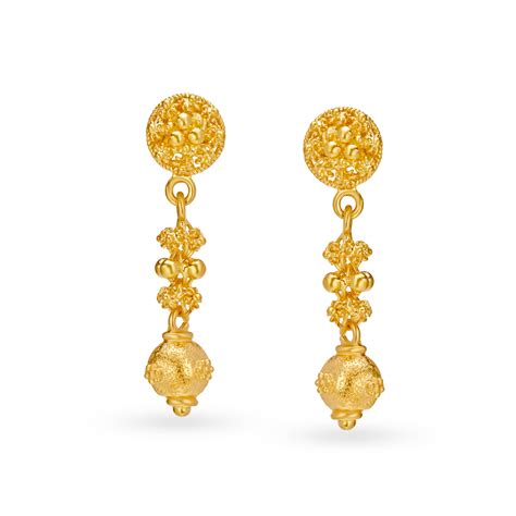 Enchanting 22 Karat Yellow Gold Textured Floral Drop Earrings