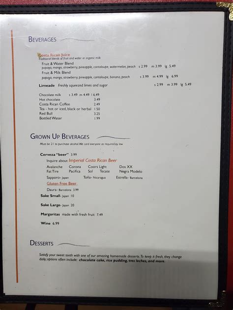 Menu at Land & Ocean restaurant, Ridgway