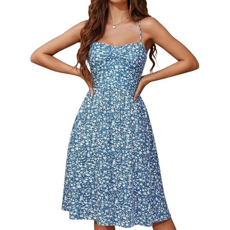 Summer Petite Length Sun Dresses for Women Spaghetti Strap Floral ...