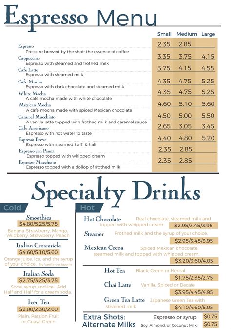 Menu - The Coffee Trader