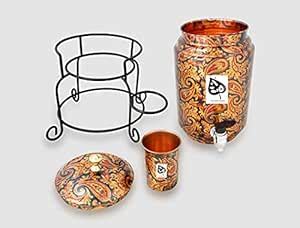 R Ayurveda Copper 5 Liter Copper Water Dispenser Matka Tank Pot with 1 ...